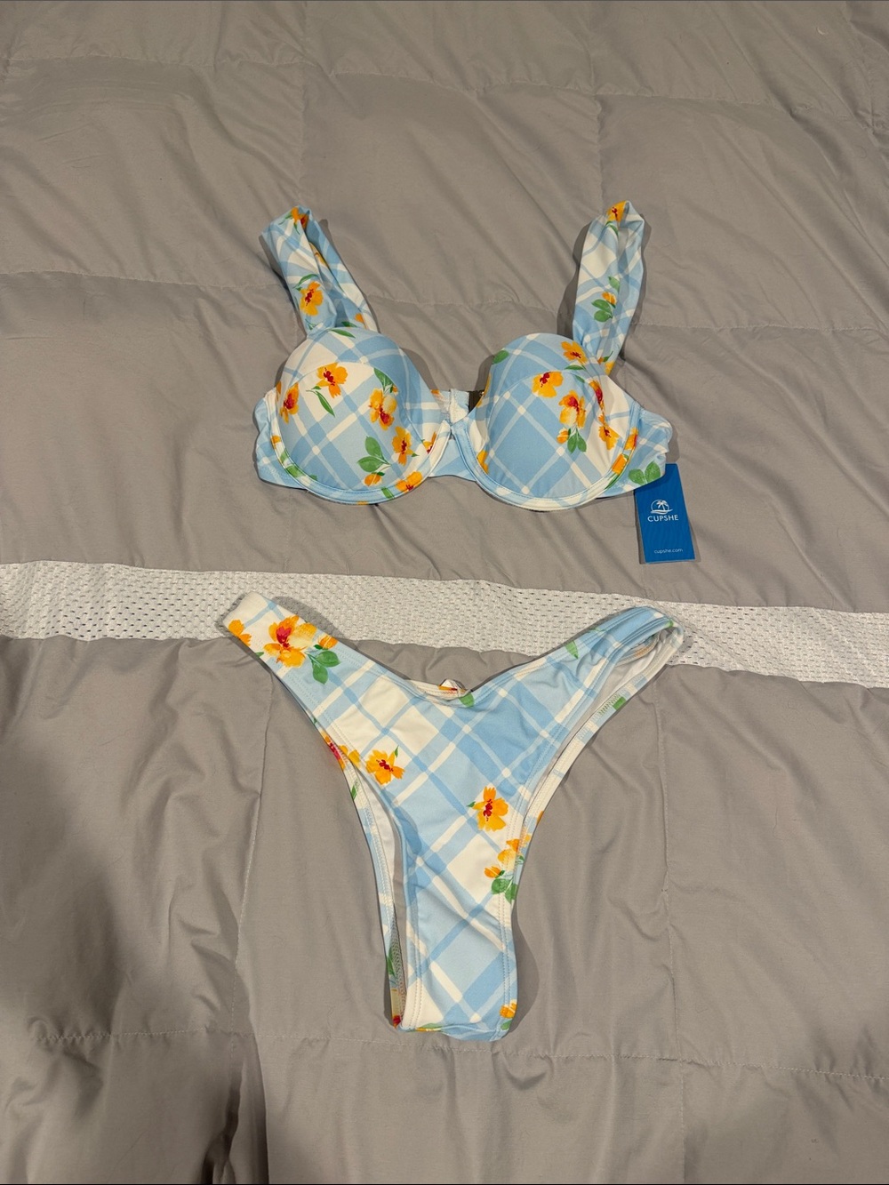 Cupshe Blue Plaid Floral Bikini Set